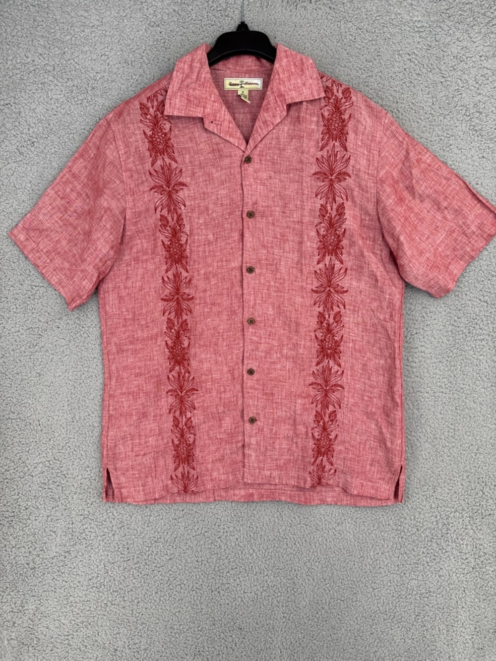 Tommy Bahama men’s medium short sleeve button up Pink-Red Embroidered Camp Shirt